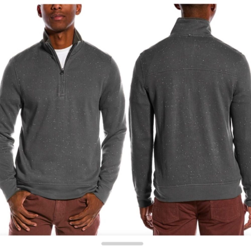 Billy Reid Donegal Half Zip Ribbed Cotton Pullover in Gray S NWOT